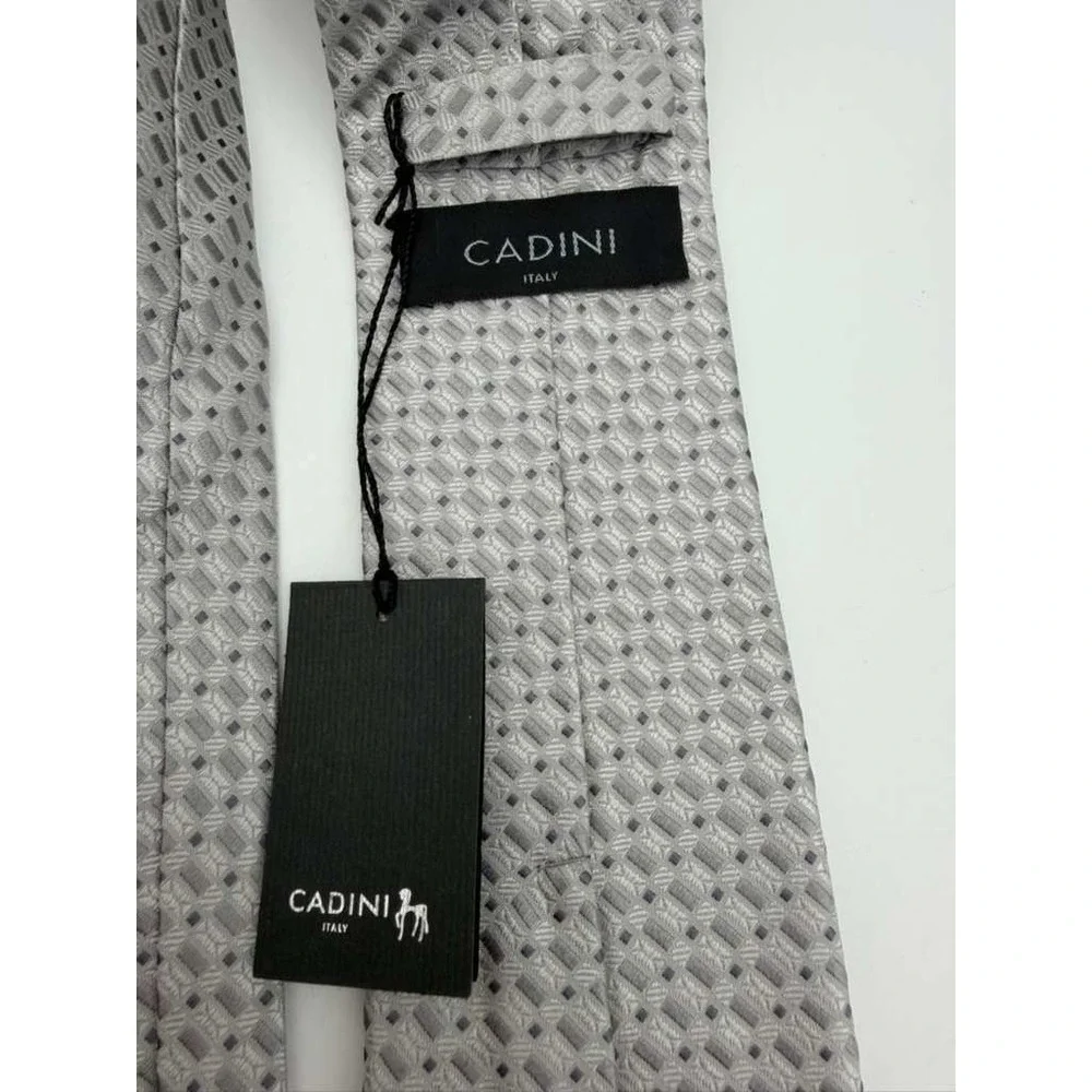 Cadini Italy Tie – Gray‎ & Silver Geometric Pattern – Brand New